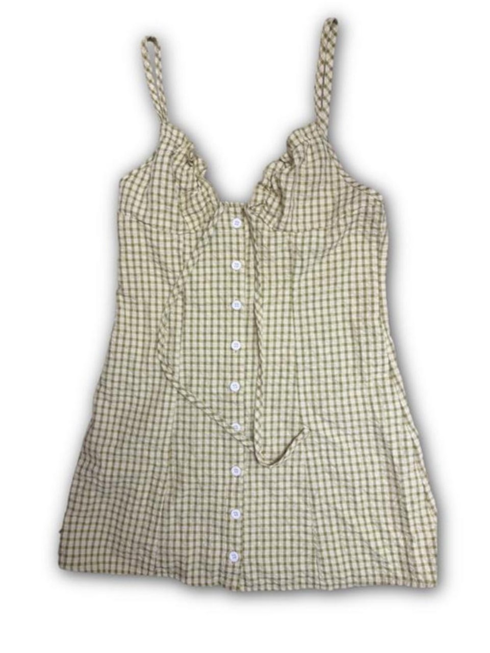 Button-Front Gingham Slip Dress in Green